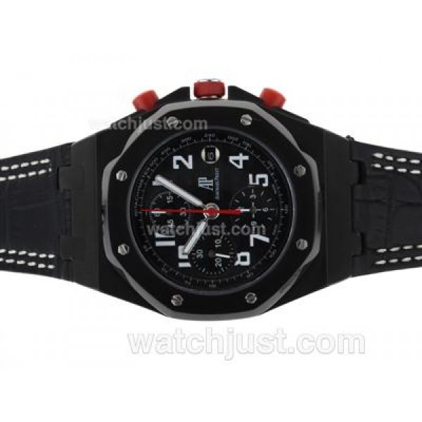 Audemars Piguet Royal Oak Offshore Chrono Swiss Valjoux 7750 Movement PVD Case with Black Dial-Leather Strap