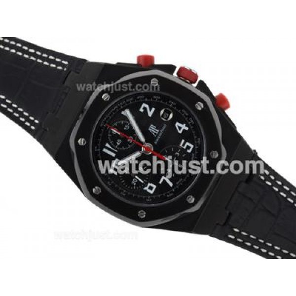 Audemars Piguet Royal Oak Offshore Chrono Swiss Valjoux 7750 Movement PVD Case with Black Dial-Leather Strap