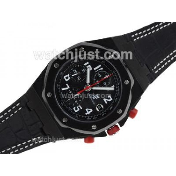 Audemars Piguet Royal Oak Offshore Chrono Swiss Valjoux 7750 Movement PVD Case with Black Dial-Leather Strap