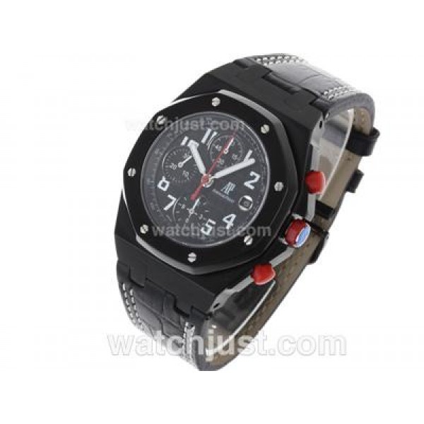Audemars Piguet Royal Oak Offshore Chrono Swiss Valjoux 7750 Movement PVD Case with Black Dial-Leather Strap
