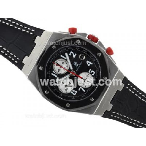 Audemars Piguet Royal Oak Offshore Chrono Swiss Valjoux 7750 Movement PVD Bezel with Black Dial-Leather Strap