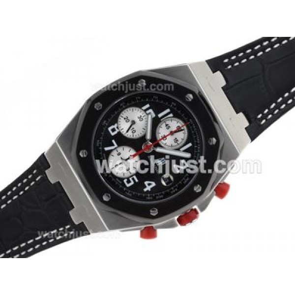 Audemars Piguet Royal Oak Offshore Chrono Swiss Valjoux 7750 Movement PVD Bezel with Black Dial-Leather Strap