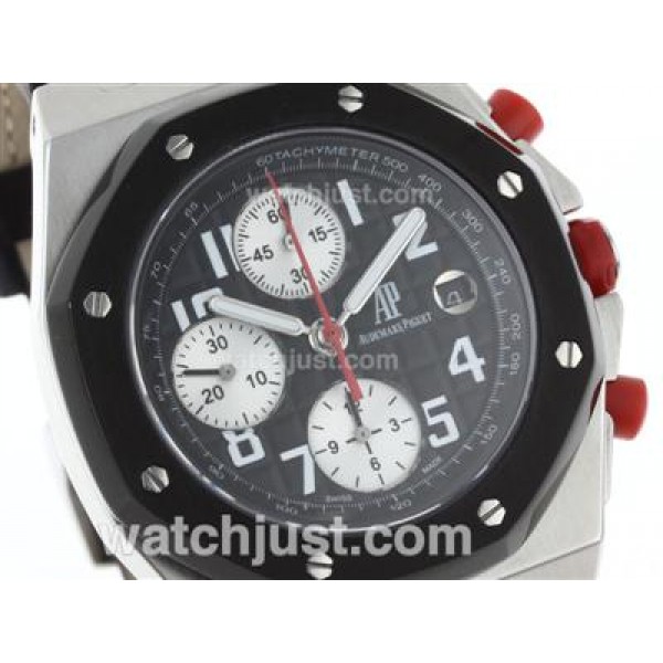 Audemars Piguet Royal Oak Offshore Chrono Swiss Valjoux 7750 Movement PVD Bezel with Black Dial-Leather Strap