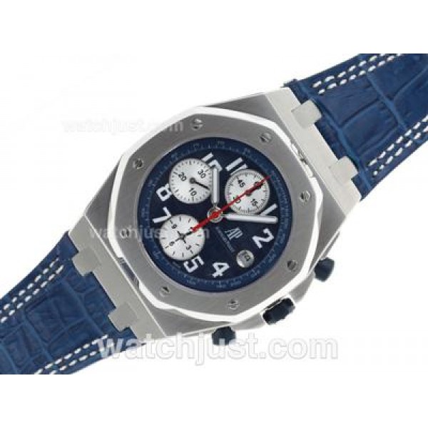 Audemars Piguet Royal Oak Offshore Chrono Swiss Valjoux 7750 Movement with Blue Dial-Leather Strap