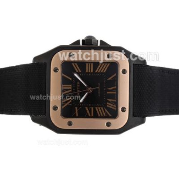 Cartier Santos 100 Automatic PVD Case with Rose Gold Markers-Nylon Strap-Sames Chassis as ETA Version
