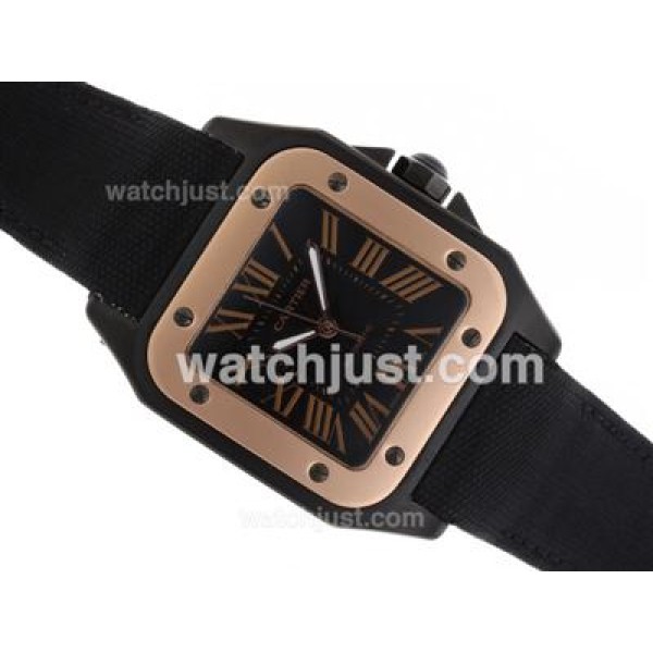 Cartier Santos 100 Automatic PVD Case with Rose Gold Markers-Nylon Strap-Sames Chassis as ETA Version