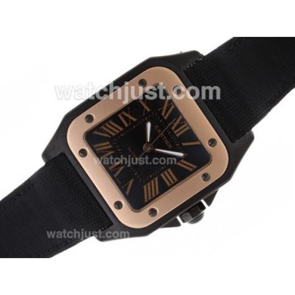 Cartier Santos 100 Automatic PVD Case with Rose Gold Markers-Nylon Strap-Sames Chassis as ETA Version