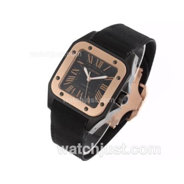 Cartier Santos 100 Automatic PVD Case with Rose Gold Markers-Nylon Strap-Sames Chassis as ETA Version