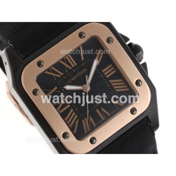 Cartier Santos 100 Automatic PVD Case with Rose Gold Markers-Nylon Strap-Sames Chassis as ETA Version