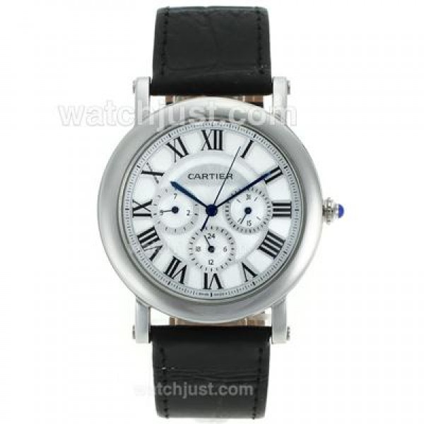 Cartier Rotonde de Cartier Chronograph with White Dial-Leather Strap