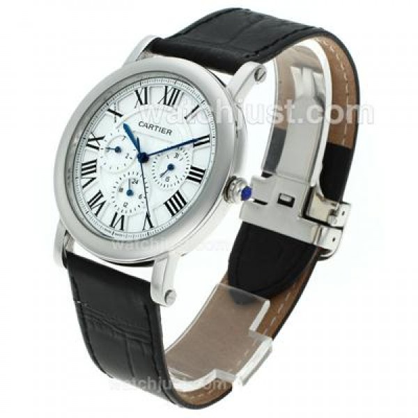 Cartier Rotonde de Cartier Chronograph with White Dial-Leather Strap