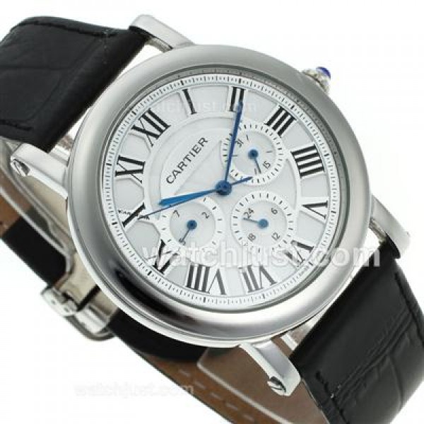 Cartier Rotonde de Cartier Chronograph with White Dial-Leather Strap