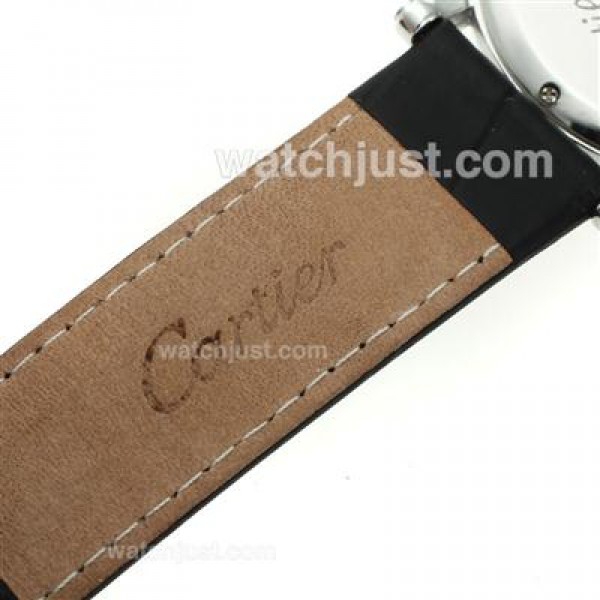 Cartier Rotonde de Cartier Chronograph with White Dial-Leather Strap