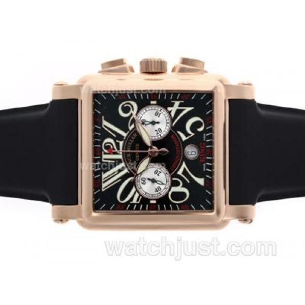 Franck Muller Conquistador King Swiss Valjoux 7750 Movement Rose Gold Case with Black Dial-Rubber Strap