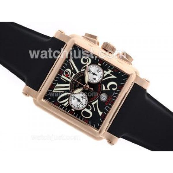 Franck Muller Conquistador King Swiss Valjoux 7750 Movement Rose Gold Case with Black Dial-Rubber Strap
