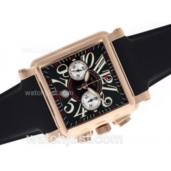 Franck Muller Conquistador King Swiss Valjoux 7750 Movement Rose Gold Case with Black Dial-Rubber Strap