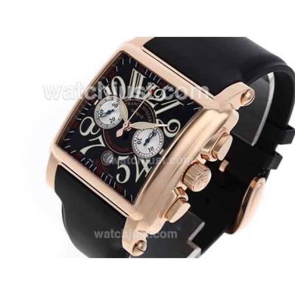 Franck Muller Conquistador King Swiss Valjoux 7750 Movement Rose Gold Case with Black Dial-Rubber Strap