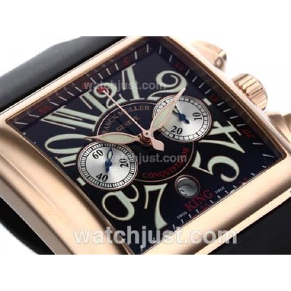 Franck Muller Conquistador King Swiss Valjoux 7750 Movement Rose Gold Case with Black Dial-Rubber Strap