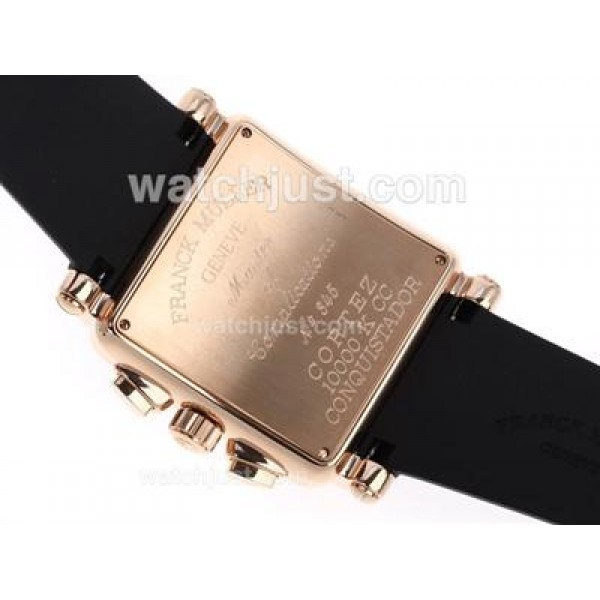 Franck Muller Conquistador King Swiss Valjoux 7750 Movement Rose Gold Case with Black Dial-Rubber Strap