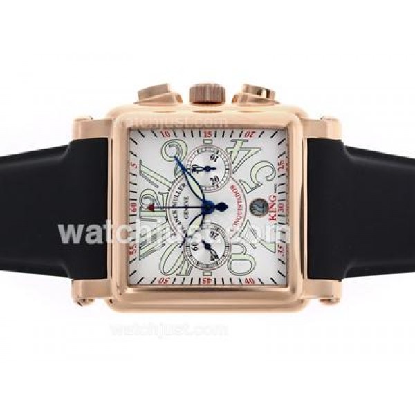 Franck Muller Conquistador King Swiss Valjoux 7750 Movement Rose Gold Case with White Dial-Rubber Strap
