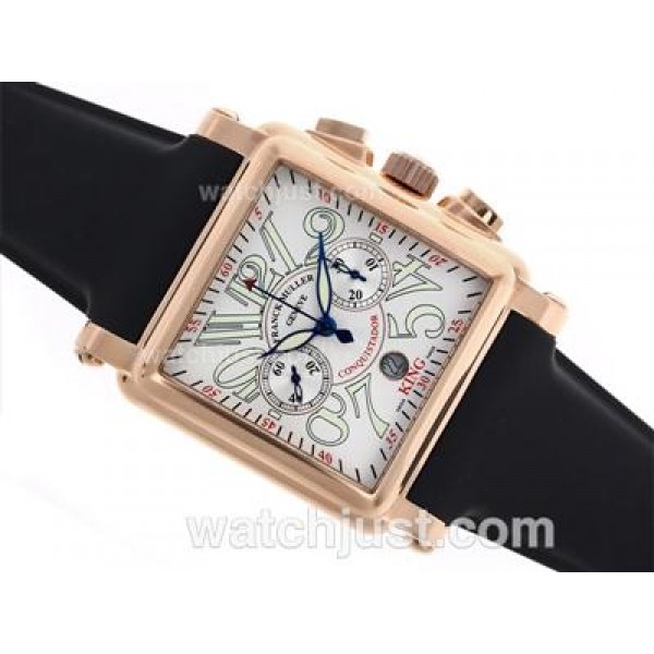 Franck Muller Conquistador King Swiss Valjoux 7750 Movement Rose Gold Case with White Dial-Rubber Strap