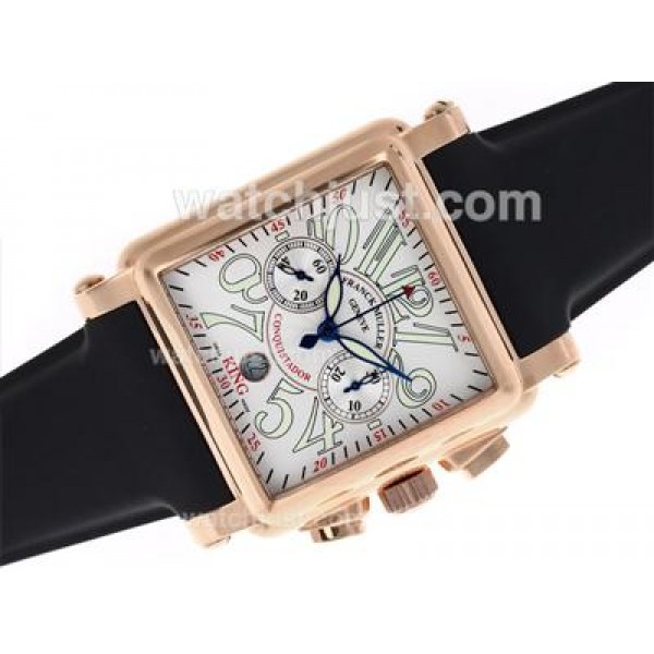 Franck Muller Conquistador King Swiss Valjoux 7750 Movement Rose Gold Case with White Dial-Rubber Strap