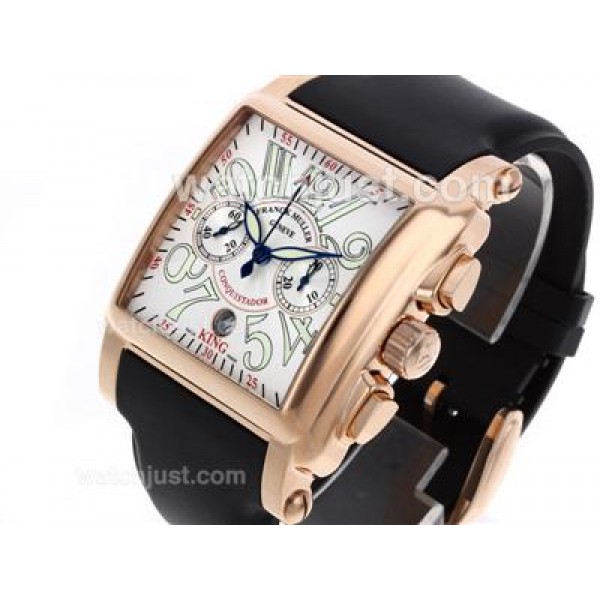 Franck Muller Conquistador King Swiss Valjoux 7750 Movement Rose Gold Case with White Dial-Rubber Strap