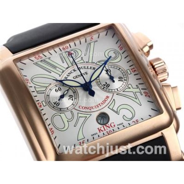 Franck Muller Conquistador King Swiss Valjoux 7750 Movement Rose Gold Case with White Dial-Rubber Strap