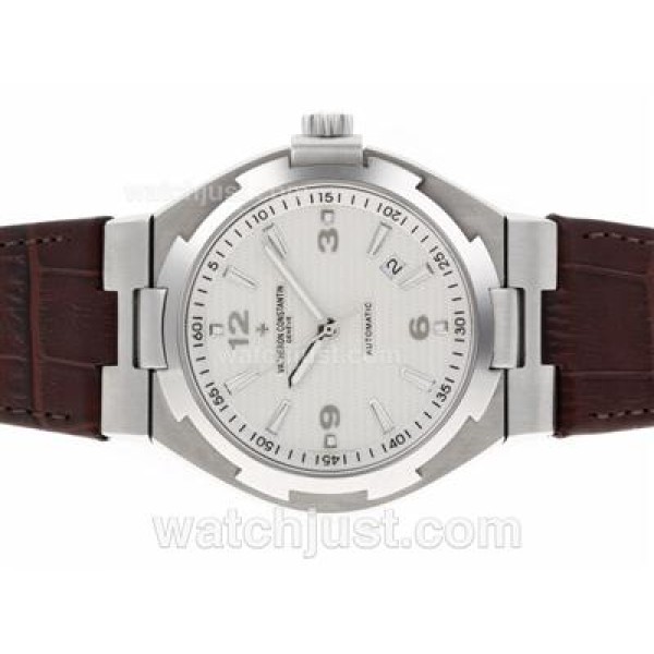 Vacheron Constantin Overseas Swiss ETA 2836 Movement with White Dial-Leather Strap-1:1 Version