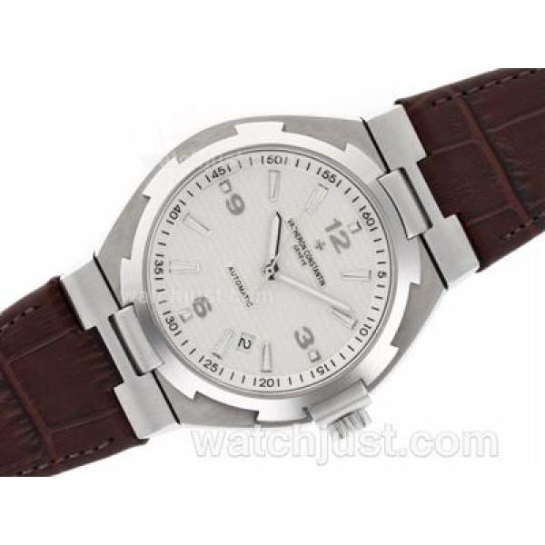 Vacheron Constantin Overseas Swiss ETA 2836 Movement with White Dial-Leather Strap-1:1 Version