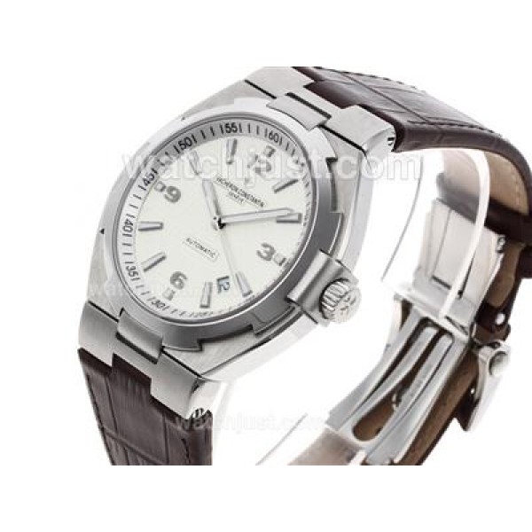 Vacheron Constantin Overseas Swiss ETA 2836 Movement with White Dial-Leather Strap-1:1 Version