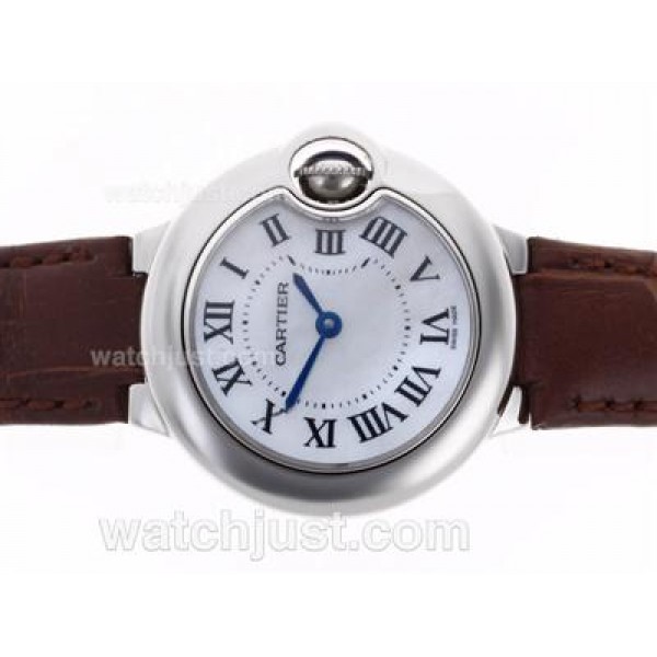 Cartier Ballon bleu de Cartier Swiss ETA Movement MOP Dial with Leather Strap-Lady Size