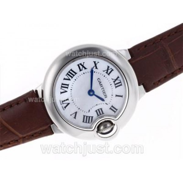 Cartier Ballon bleu de Cartier Swiss ETA Movement MOP Dial with Leather Strap-Lady Size