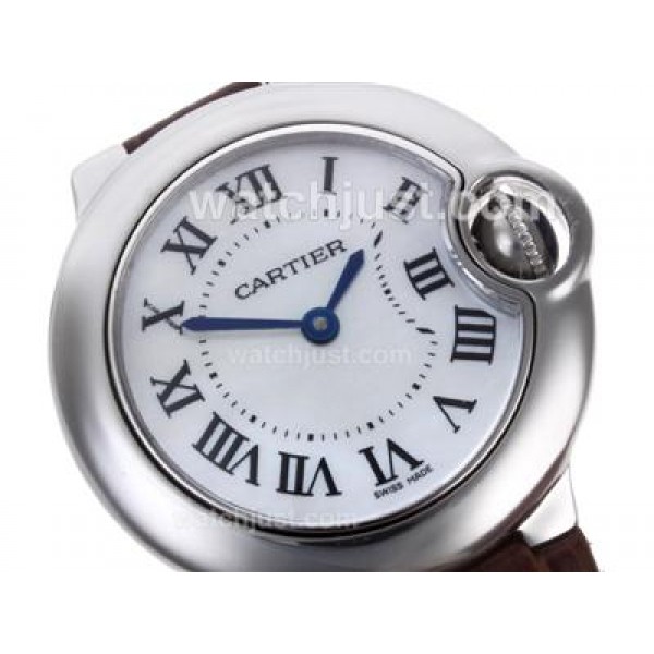 Cartier Ballon bleu de Cartier Swiss ETA Movement MOP Dial with Leather Strap-Lady Size