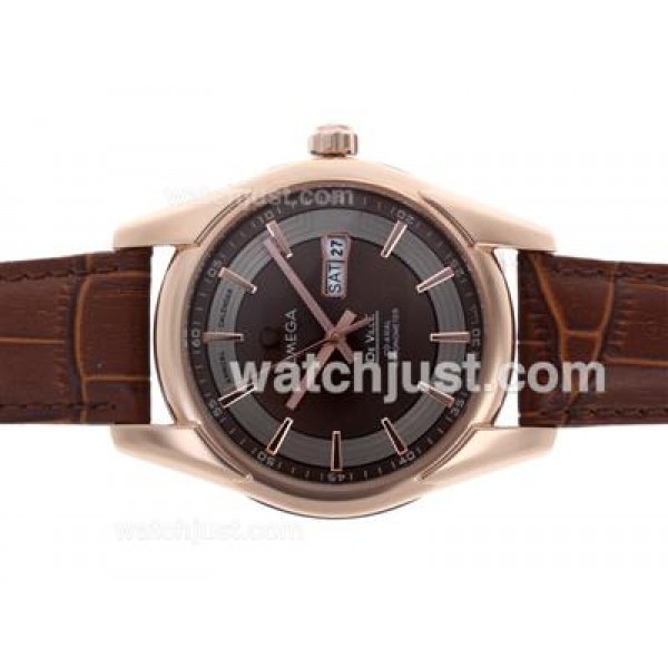 Omega Hour Vision Day-Date Automatic Rose Gold Case with Brown Dial-Leather Strap