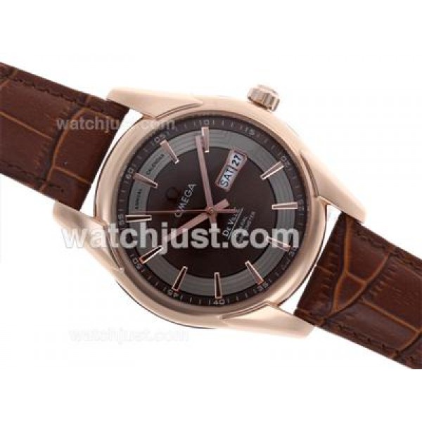 Omega Hour Vision Day-Date Automatic Rose Gold Case with Brown Dial-Leather Strap