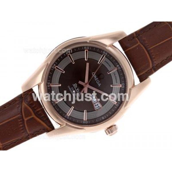 Omega Hour Vision Day-Date Automatic Rose Gold Case with Brown Dial-Leather Strap