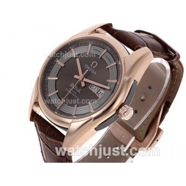 Omega Hour Vision Day-Date Automatic Rose Gold Case with Brown Dial-Leather Strap