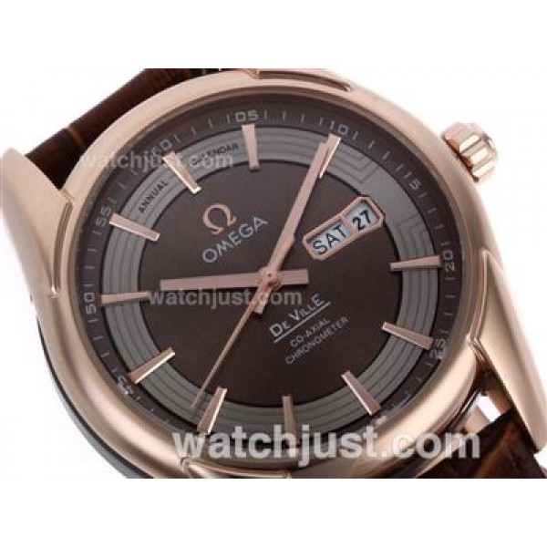 Omega Hour Vision Day-Date Automatic Rose Gold Case with Brown Dial-Leather Strap