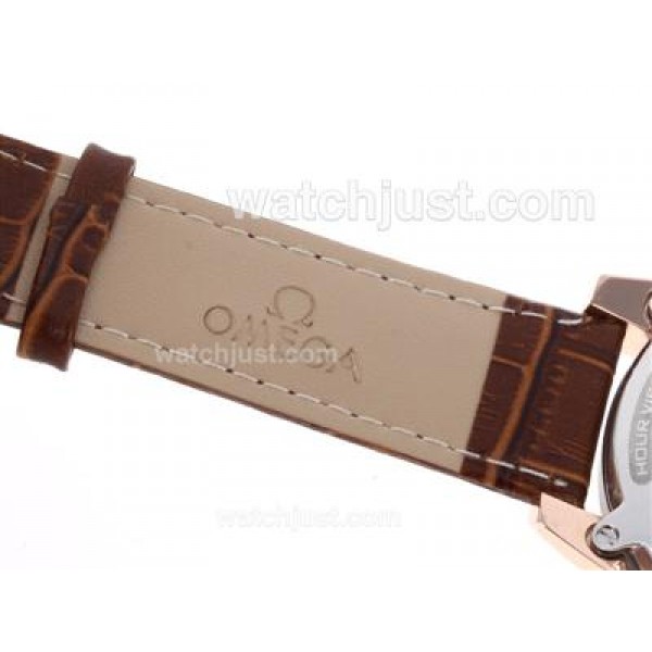 Omega Hour Vision Day-Date Automatic Rose Gold Case with Brown Dial-Leather Strap