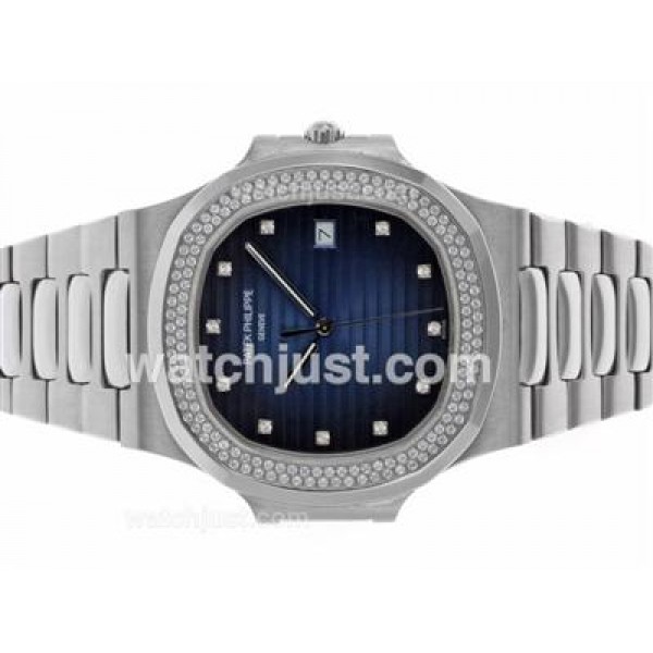 Patek Philippe Nautilus Swiss ETA 2836 Movement Diamond Bezel and Markers with Blue Dial S/S