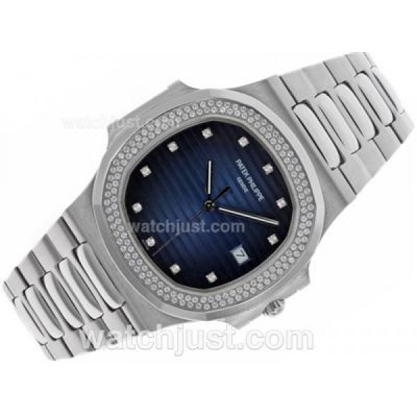Patek Philippe Nautilus Swiss ETA 2836 Movement Diamond Bezel and Markers with Blue Dial S/S