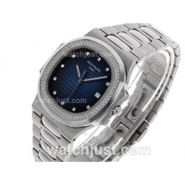 Patek Philippe Nautilus Swiss ETA 2836 Movement Diamond Bezel and Markers with Blue Dial S/S