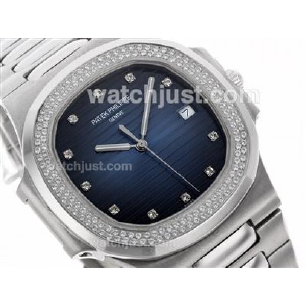 Patek Philippe Nautilus Swiss ETA 2836 Movement Diamond Bezel and Markers with Blue Dial S/S