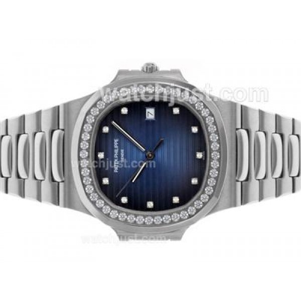Patek Philippe Nautilus Swiss ETA 2836 Movement Diamond Bezel and Markers with Blue Dial S/S