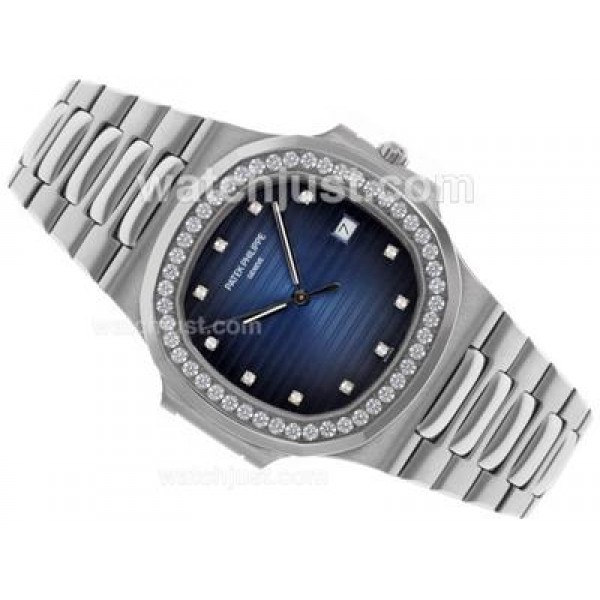 Patek Philippe Nautilus Swiss ETA 2836 Movement Diamond Bezel and Markers with Blue Dial S/S