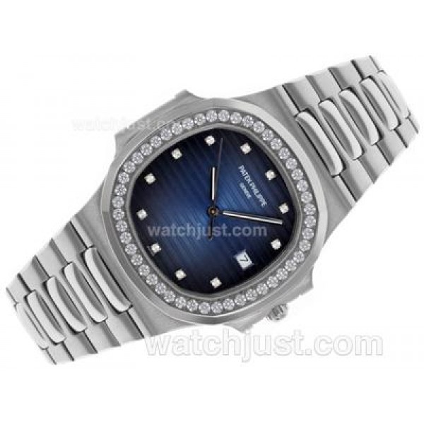 Patek Philippe Nautilus Swiss ETA 2836 Movement Diamond Bezel and Markers with Blue Dial S/S