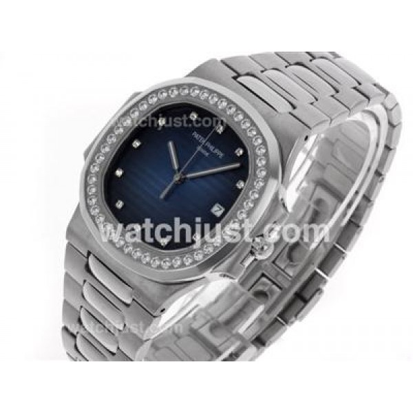 Patek Philippe Nautilus Swiss ETA 2836 Movement Diamond Bezel and Markers with Blue Dial S/S