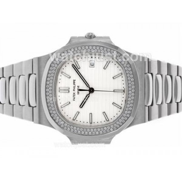 Patek Philippe Nautilus Swiss ETA 2836 Movement Diamond Bezel with White Dial S/S