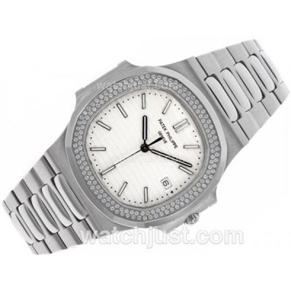Patek Philippe Nautilus Swiss ETA 2836 Movement Diamond Bezel with White Dial S/S